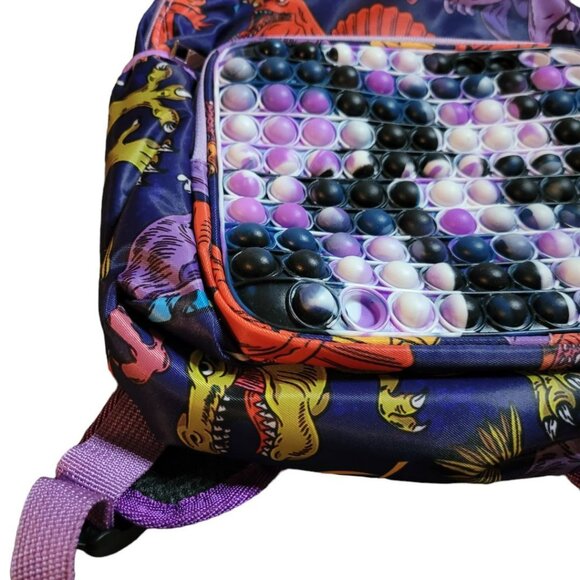 Dinosaur Purple Backpack Small 12 x 10 Pop It Silicone Front Zipper Pocket - Picture 2 of 7